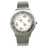 Polka Dots - Khaki Brown on White Stainless Steel Watch