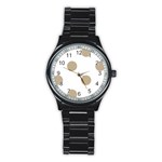 Polka Dots - Khaki Brown on White Stainless Steel Round Watch