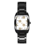 Polka Dots - Khaki Brown on White Stainless Steel Barrel Watch