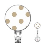 Polka Dots - Khaki Brown on White Stainless Steel Nurses Watch