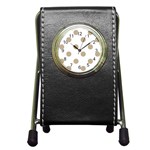 Polka Dots - Khaki Brown on White Pen Holder Desk Clock