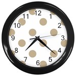 Polka Dots - Khaki Brown on White Wall Clock (Black)