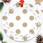 Polka Dots - Khaki Brown on White Round Filigree Ornament (Two Sides)