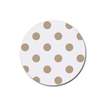 Polka Dots - Khaki Brown on White Rubber Coaster (Round)