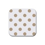 Polka Dots - Khaki Brown on White Rubber Coaster (Square)