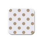 Polka Dots - Khaki Brown on White Rubber Square Coaster (4 pack)