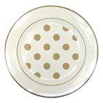 Polka Dots - Khaki Brown on White Porcelain Plate