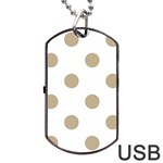 Polka Dots - Khaki Brown on White Dog Tag USB Flash (One Side)