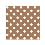 Polka Dots - White on French Beige Small Satin Scarf  (Square)