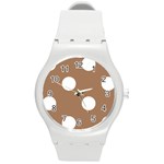Polka Dots - White on French Beige Round Plastic Sport Watch (M)