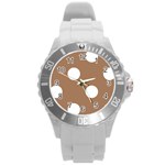 Polka Dots - White on French Beige Round Plastic Sport Watch (L)