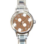 Polka Dots - White on French Beige Round Italian Charm Watch