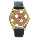 Polka Dots - White on French Beige Round Gold Metal Watch