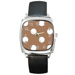 Polka Dots - White on French Beige Square Metal Watch