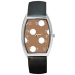 Polka Dots - White on French Beige Barrel Style Metal Watch