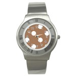 Polka Dots - White on French Beige Stainless Steel Watch