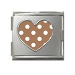 Polka Dots - White on French Beige Mega Link Heart Italian Charm (18mm)