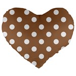 Polka Dots - White on French Beige Large 19  Premium Flano Heart Shape Cushion