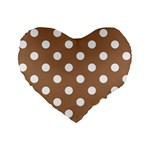 Polka Dots - White on French Beige Standard 16  Premium Flano Heart Shape Cushion