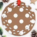 Polka Dots - White on French Beige Round Filigree Ornament (Two Sides)