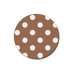 Polka Dots - White on French Beige Rubber Round Coaster (4 pack)