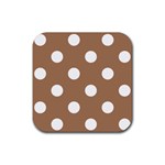 Polka Dots - White on French Beige Rubber Coaster (Square)
