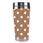 Polka Dots - White on French Beige Stainless Steel Travel Tumbler