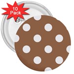 Polka Dots - White on French Beige 3  Button (10 pack)
