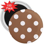Polka Dots - White on French Beige 3  Magnet (100 pack)