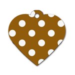 Polka Dots - White on Golden Brown Dog Tag Heart (Two Sides)