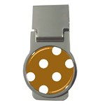 Polka Dots - White on Golden Brown Money Clip (Round)