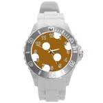 Polka Dots - White on Golden Brown Round Plastic Sport Watch (L)