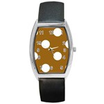 Polka Dots - White on Golden Brown Barrel Style Metal Watch