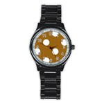 Polka Dots - White on Golden Brown Stainless Steel Round Watch