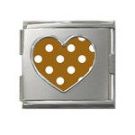 Polka Dots - White on Golden Brown Mega Link Heart Italian Charm (18mm)