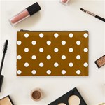 Polka Dots - White on Golden Brown Cosmetic Bag (M)