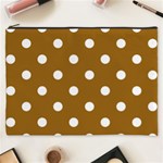 Polka Dots - White on Golden Brown Cosmetic Bag (XXXL)