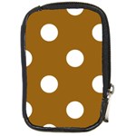 Polka Dots - White on Golden Brown Compact Camera Leather Case