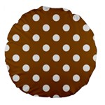 Polka Dots - White on Golden Brown Large 18  Premium Round Cushion