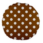 Polka Dots - White on Golden Brown Large 18  Premium Flano Round Cushion