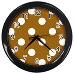 Polka Dots - White on Golden Brown Wall Clock (Black)