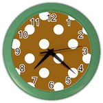 Polka Dots - White on Golden Brown Color Wall Clock