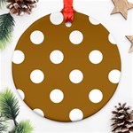 Polka Dots - White on Golden Brown Ornament (Round)