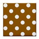Polka Dots - White on Golden Brown Tile Coaster
