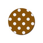 Polka Dots - White on Golden Brown Rubber Coaster (Round)