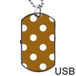 Polka Dots - White on Golden Brown Dog Tag USB Flash (Two Sides)