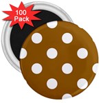Polka Dots - White on Golden Brown 3  Magnet (100 pack)