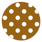 Polka Dots - White on Golden Brown Magnet 5  (Round)