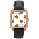 Polka Dots - Golden Brown on White Rose Gold Leather Watch