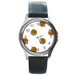 Polka Dots - Golden Brown on White Round Metal Watch